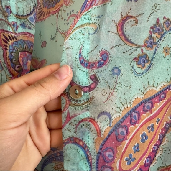 Umgee | Blue Teal Paisley Button Down Chiffon Top Size Medium - Picture 5 of 7
